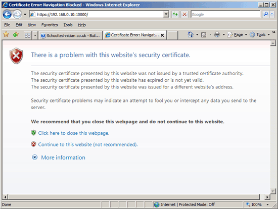 Internet Explorer Certificate Warning