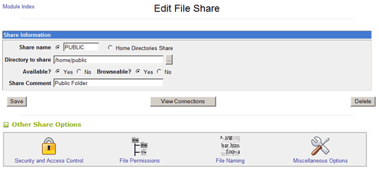 Edit Samba Share details