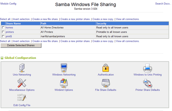 Samba Webmin Configuration
