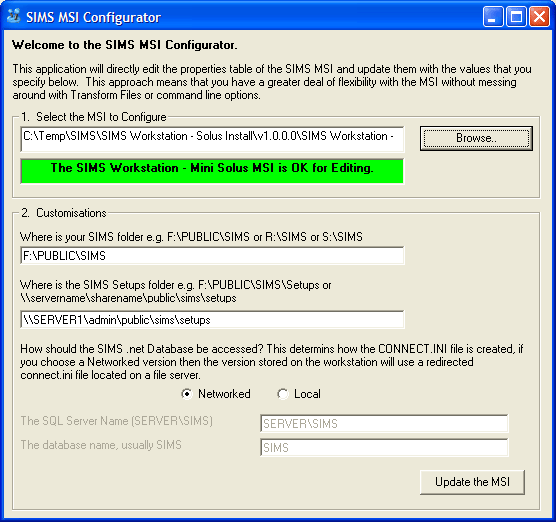 SIMS Configurator Screen Shot SIMS Configurator Screen Shot